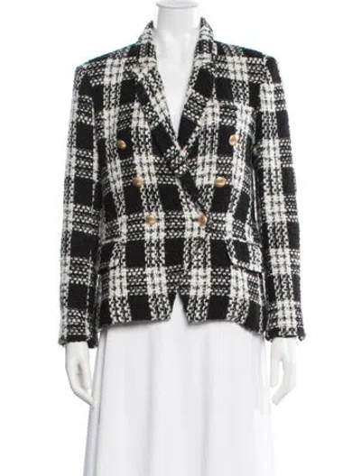 Pre-owned L'agence Wool Plaid Print Blazer In Black