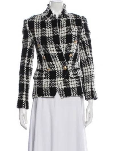 Pre-owned L'agence Wool Plaid Print Blazer In Black