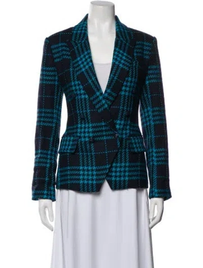 Pre-owned L'agence Wool Plaid Print Blazer In Blue