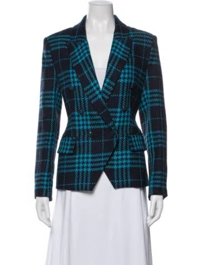 Pre-owned L'agence Wool Plaid Print Blazer In Blue