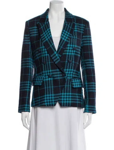 Pre-owned L'agence Wool Plaid Print Blazer In Blue