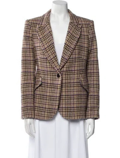 Pre-owned L'agence Wool Plaid Print Blazer In Brown