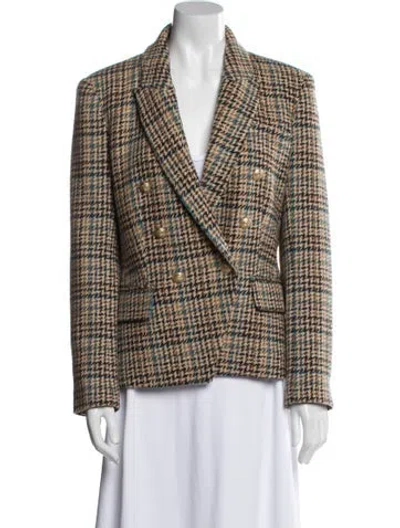 Pre-owned L'agence Wool Plaid Print Blazer In Brown