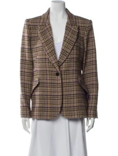 Pre-owned L'agence Wool Plaid Print Blazer In Brown