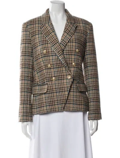Pre-owned L'agence Wool Plaid Print Blazer In Brown