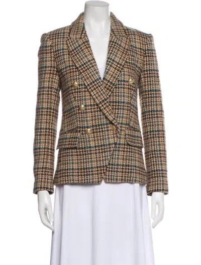 Pre-owned L'agence Wool Plaid Print Blazer In Brown