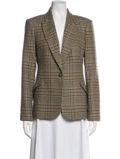 Pre-owned L'agence Wool Plaid Print Blazer In Brown