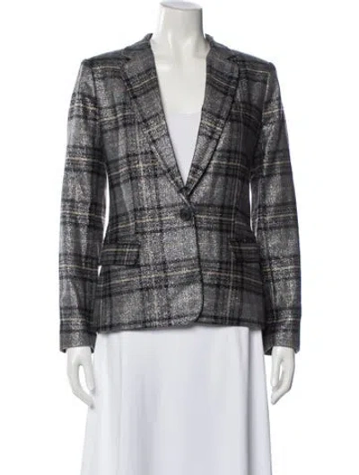 Pre-owned L'agence Wool Plaid Print Blazer In Gray