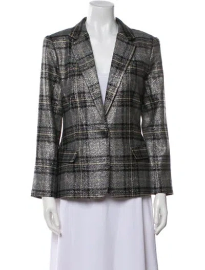 Pre-owned L'agence Wool Plaid Print Blazer In Gray