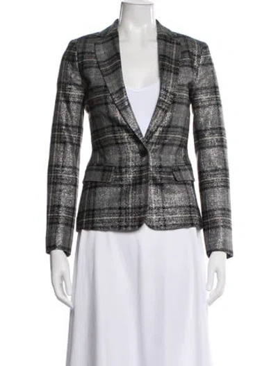 Pre-owned L'agence Wool Plaid Print Blazer In Gray
