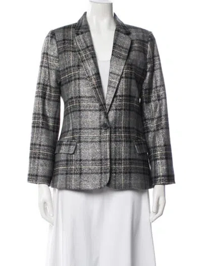 Pre-owned L'agence Wool Plaid Print Blazer In Gray