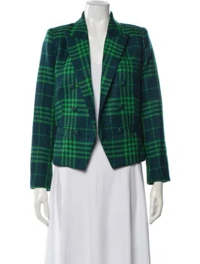Pre-owned L'agence Wool Plaid Print Blazer In Green