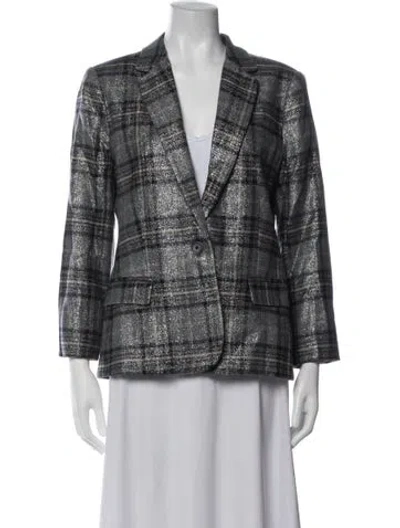 Pre-owned L'agence Wool Plaid Print Blazer In Grey