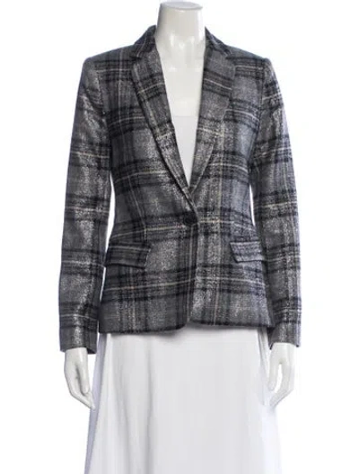 Pre-owned L'agence Wool Plaid Print Blazer In Grey/metallic