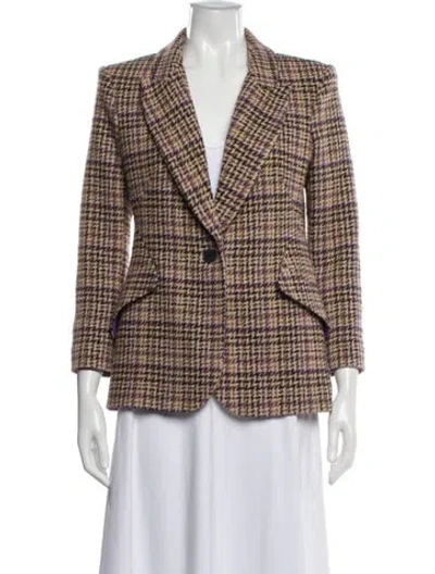 Pre-owned L'agence Wool Plaid Print Blazer In Neutral