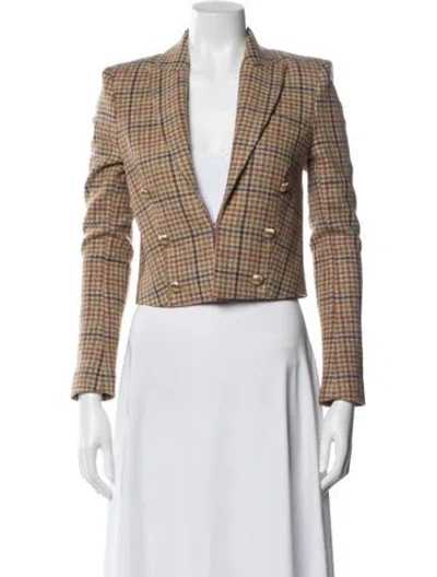 Pre-owned L'agence Wool Plaid Print Blazer In Neutral