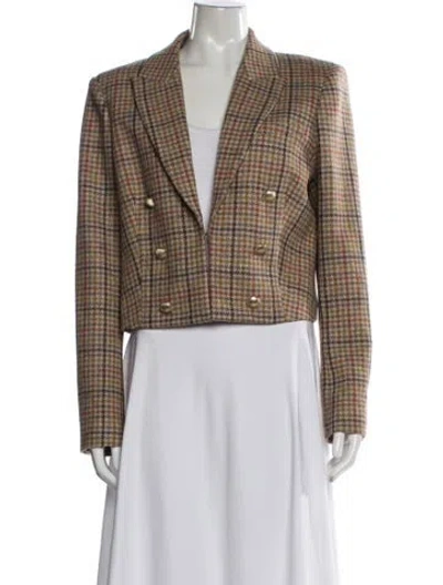 Pre-owned L'agence Wool Plaid Print Blazer In Neutral