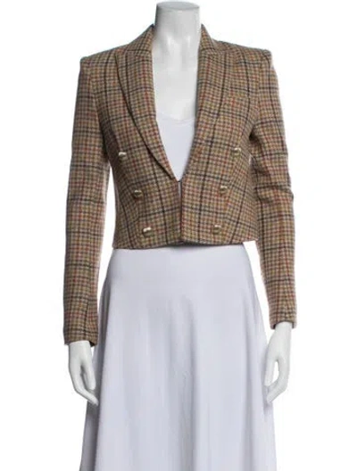 Pre-owned L'agence Wool Plaid Print Blazer In Neutral