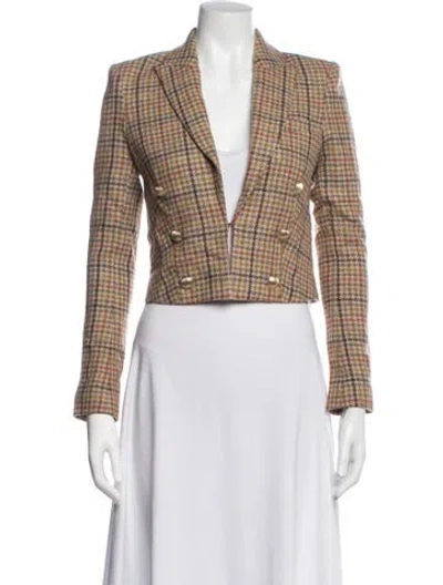 Pre-owned L'agence Wool Plaid Print Blazer In Neutrals