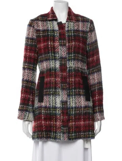 Pre-owned L'agence Wool Plaid Print Coat In Red