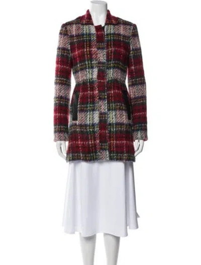 Pre-owned L'agence Wool Plaid Print Peacoat In Red