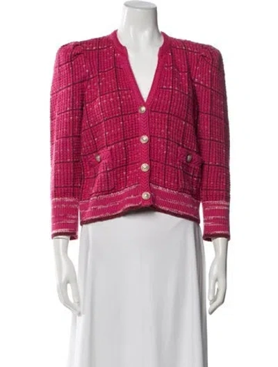 Pre-owned L'agence Wool Plaid Print Sweater In Pink