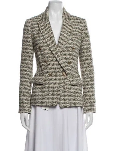 Pre-owned L'agence Wool Tweed Pattern Blazer In White