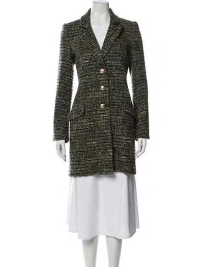 Pre-owned L'agence Wool Tweed Pattern Peacoat In Green