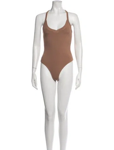 Pre-owned L'agence Wrenna Halterneck Bodysuit In Neutrals