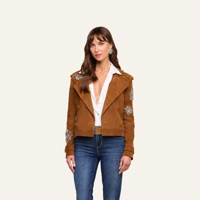 L'agence Xoey Cropped Crystal Trench Coat In Walnut