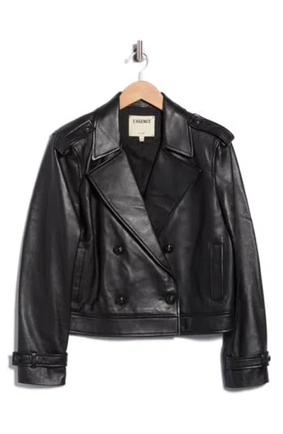 L'agence Xoey Cropped Leather Trench Jacket In Black