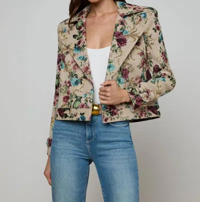 L'agence Xoey Cropped Trench Coat In Multi Floral Tapestry