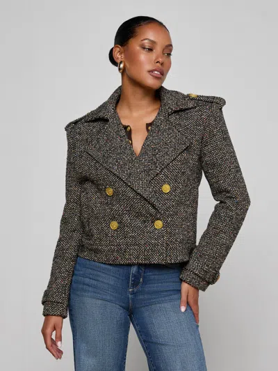 L'agence Xoey Cropped Tweed Trench In Gray