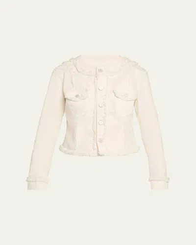 L'agence Yarin Fringe-trim Collarless Denim Jacket In Multi