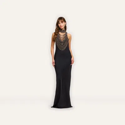 L'agence Yuan Embellished Gown In Black/smokey Grey Crystal