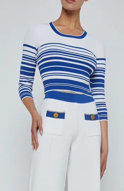 L'agence Yukio Stripe Rib Sweater In White/ Navy