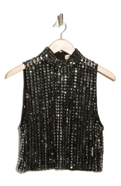 L'agence Yun Crystal Mock Neck Tank In Black