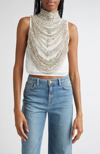 L'AGENCE L'AGENCE YUN DRAPED CRYSTAL SLEEVELESS CROP TOP