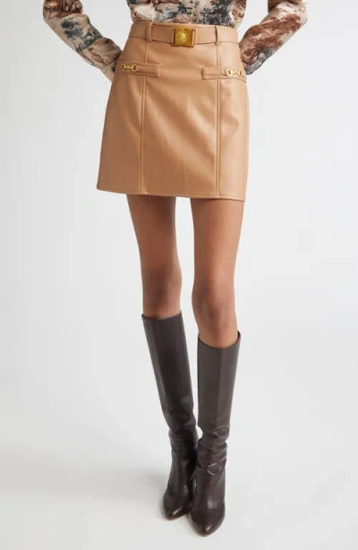 L'agence Yvette Belted Faux Leather Miniskirt In Brown