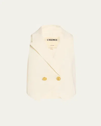 L'agence Zadie Knit Double-breasted Vest In Ivory/gold