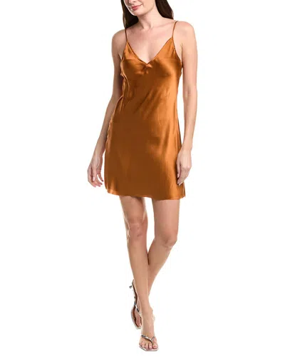 L'agence Zaria Raw Edge Trim Silk Mini Dress In Brown