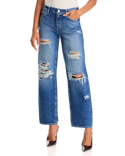 L'agence Zelda Low Rise Slouchy Straight Leg Jeans In Atlantis Destruct In Blue