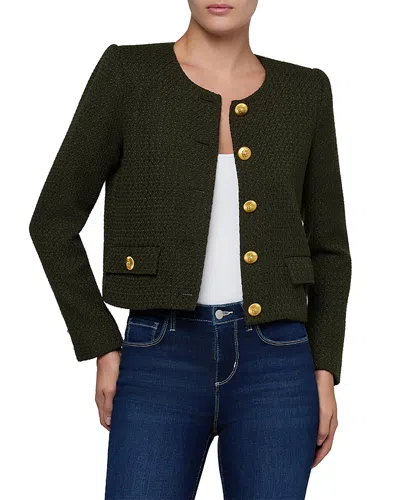 L'agence Zell Textured Collarless Jacket In Green