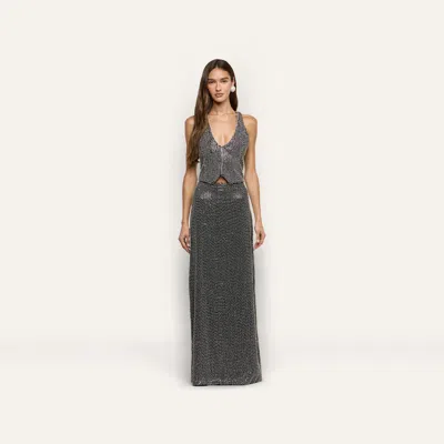 L'agence Zeta Beaded Maxi Skirt In Black/clear Crystal