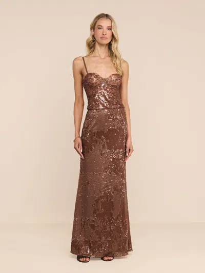 L'agence Zeta Sequin Maxi Skirt In Brown