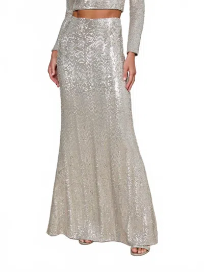 L'agence Zeta Maxi Skirt In Silver Sequin Swirl