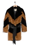 L'agence Zoya Faux Leather Belted Faux Fur Coat In Brown