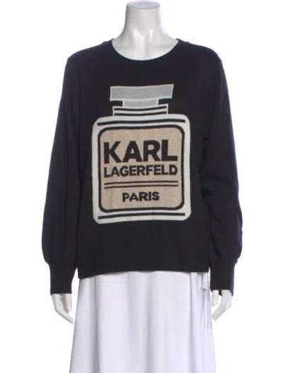 Pre-owned Lagerfeld Graphic Print Scoop Neck Sweater In Black