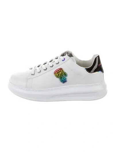 Pre-owned Lagerfeld Leather Embroidered Accent Sneakers In White