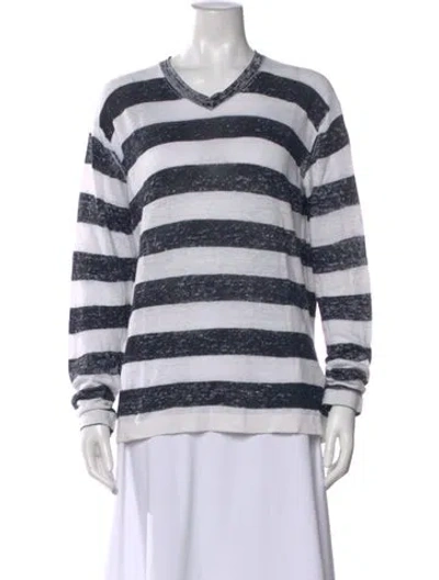 Pre-owned Lagerfeld Linen Striped Sweater In White
